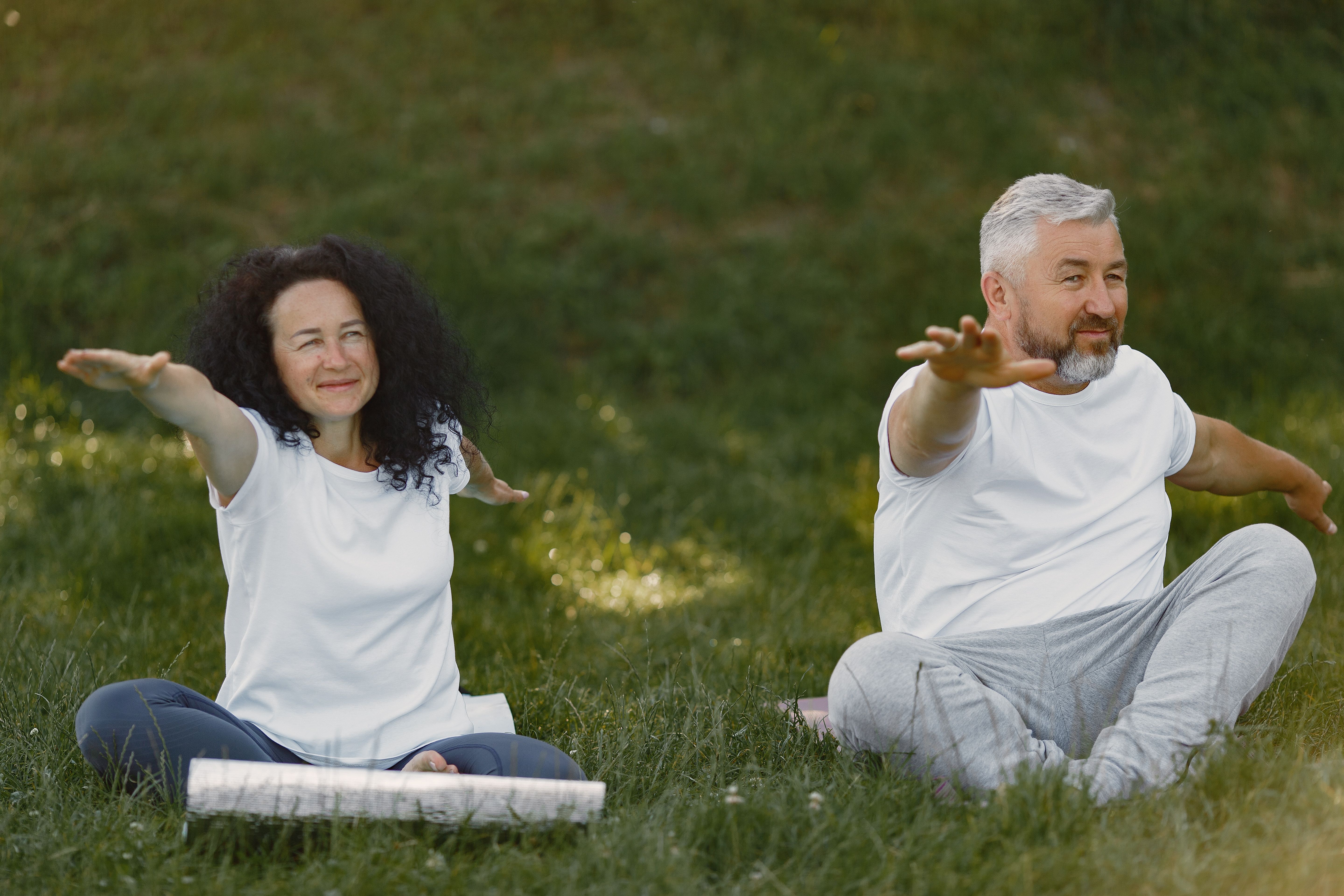 Healthy couple stretching